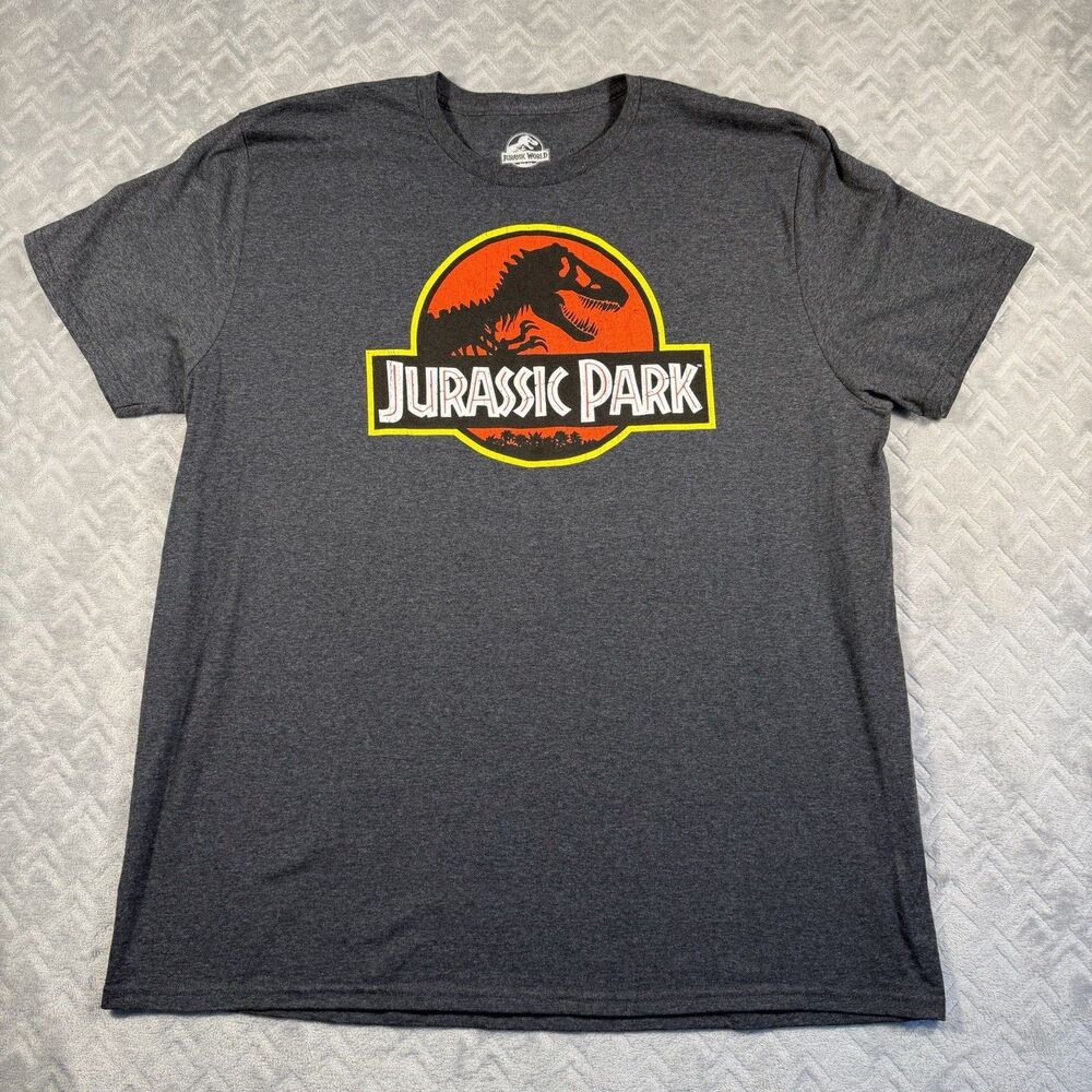 Jurassic Park Gray Iconic Circle Logo Design Graphic Print T-Shirt Crew Neck 2XL